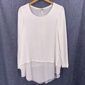 JOSEPH RIBKOFF White Layered Knit and Chiffon Mesh Back Tunic Top Size 10